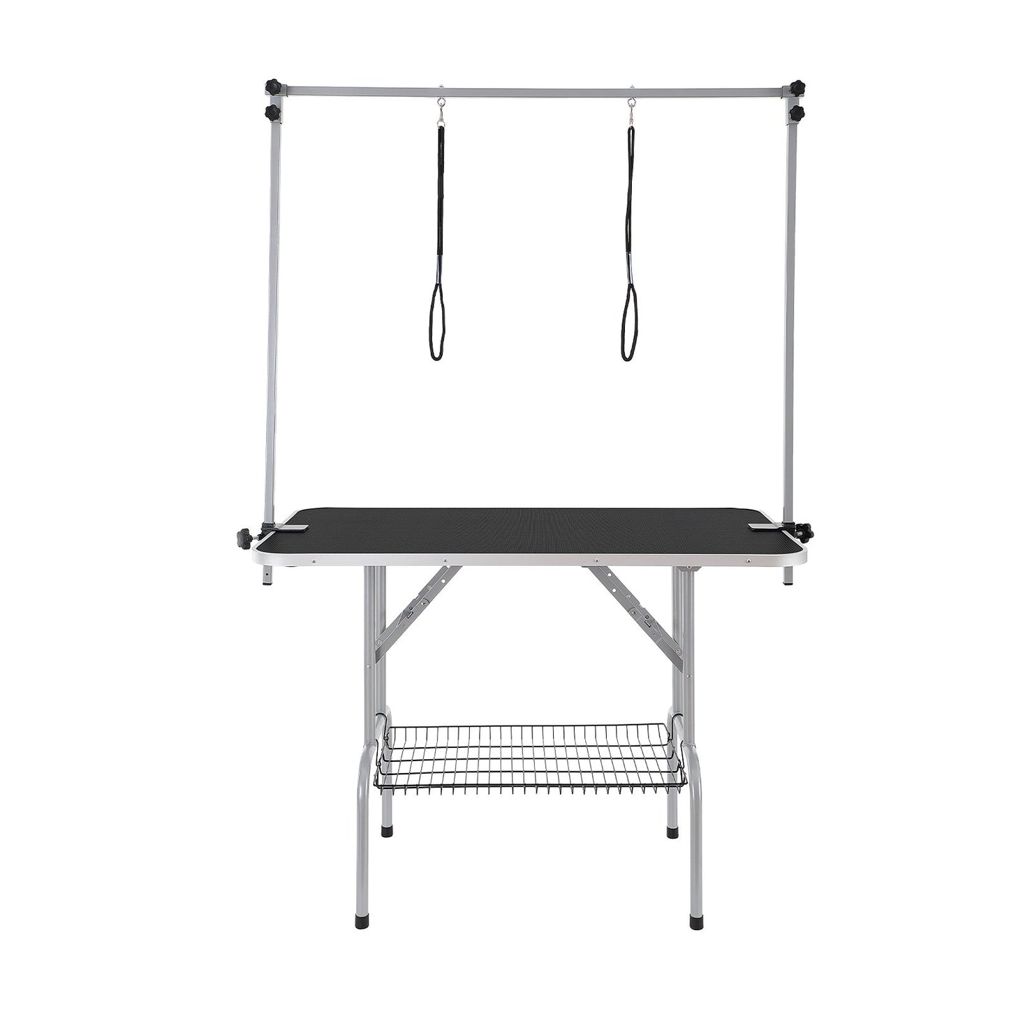 Pet Grooming Table Two Arms with Clamp, 117cm Dog Grooming Station, Foldable Pets Grooming Stand for Medium and Small Dogs, Free Two No Sit Haunch Holder with Grooming Loop, Bearing 149.7kg