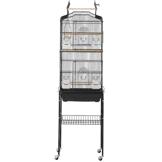 Large Bird Cage, 62 in, Open Top Parakeet Cage with Rolling Stand,  Steel Bird Flight Cage with Removable Tray, Budgie Birdcage with 4 Perches, Parrot Cage for Lovebirds Cockatiels Pet Toy