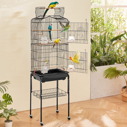 Large Bird Cage, 62 in, Open Top Parakeet Cage with Rolling Stand,  Steel Bird Flight Cage with Removable Tray, Budgie Birdcage with 4 Perches, Parrot Cage for Lovebirds Cockatiels Pet Toy