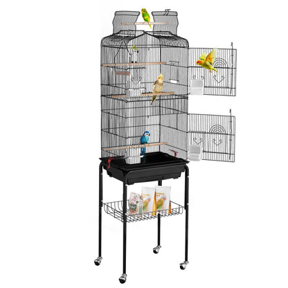 Large Bird Cage, 62 in, Open Top Parakeet Cage with Rolling Stand,  Steel Bird Flight Cage with Removable Tray, Budgie Birdcage with 4 Perches, Parrot Cage for Lovebirds Cockatiels Pet Toy