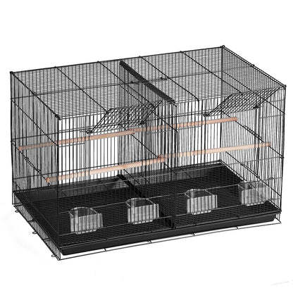 Bird Cage, 18 in, Small Parakeet Cage with Divider, Sturdy Metal Bird Flight Cage, Travel Birdcage with 5 Perches & 4 Feeding Cups, Parrot Cage for Canaries Lovebirds Cockatiels Budgie, Black