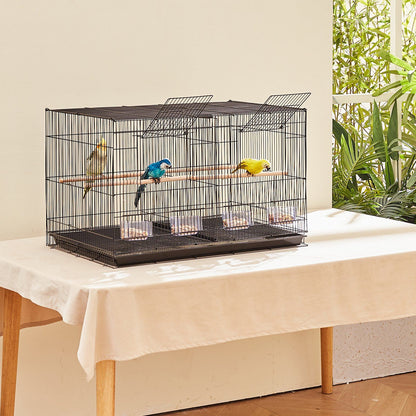 Bird Cage, 18 in, Small Parakeet Cage with Divider, Sturdy Metal Bird Flight Cage, Travel Birdcage with 5 Perches & 4 Feeding Cups, Parrot Cage for Canaries Lovebirds Cockatiels Budgie, Black