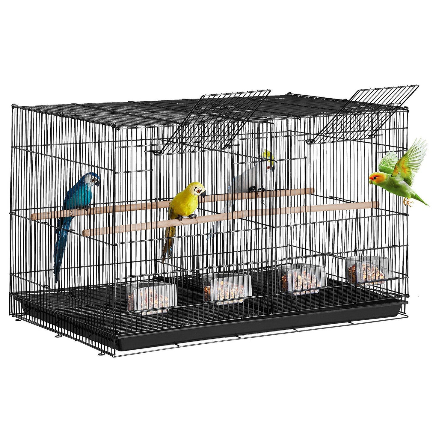Bird Cage, 18 in, Small Parakeet Cage with Divider, Sturdy Metal Bird Flight Cage, Travel Birdcage with 5 Perches & 4 Feeding Cups, Parrot Cage for Canaries Lovebirds Cockatiels Budgie, Black