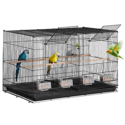Bird Cage, 18 in, Small Parakeet Cage with Divider, Sturdy Metal Bird Flight Cage, Travel Birdcage with 5 Perches & 4 Feeding Cups, Parrot Cage for Canaries Lovebirds Cockatiels Budgie, Black